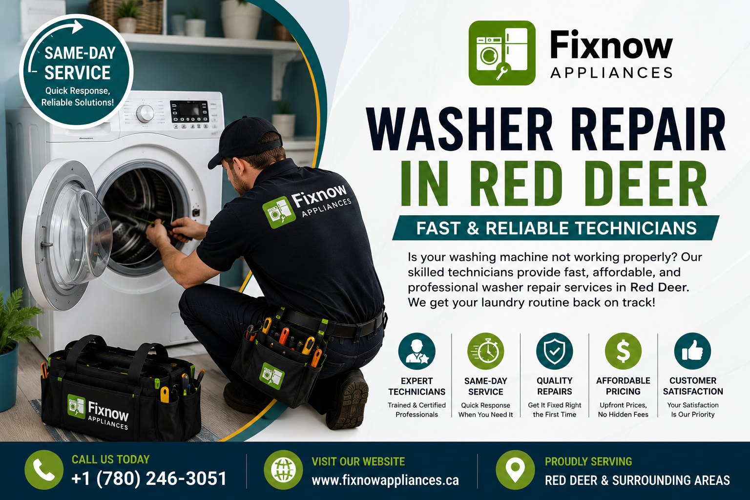 Same-Day Washer Repair in Red Deer | FixNow Appliances 